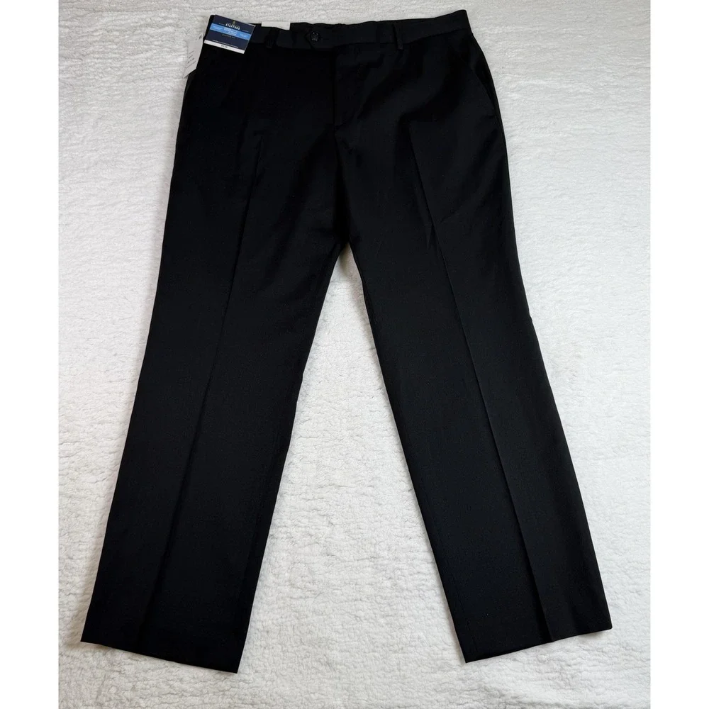 Men's 36x30 Stafford Coolmax All Season Ecomade Flat Front Black Suit Pant
